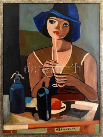 Aba-Novák jelzéssel: Kalapos hölgy. Olaj, karton. Dekoratív fakeretben. 80x60 cm