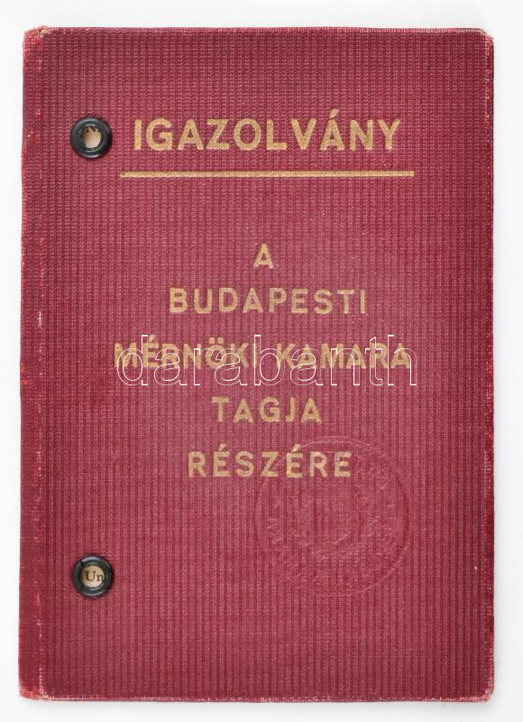 1928 Bp., Budapesti Mérnöki Kamara által kiállított fényképes igazolvány
