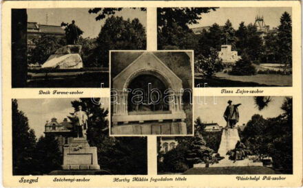 1943 Szeged, Deák Ferenc, Tisza Lajos, Széchenyi és Vásárhelyi Pál szobor, Horthy Miklós fogadalom tétele (EK)