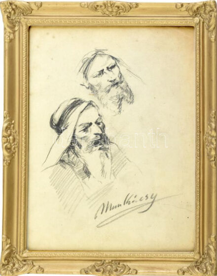 Munkácsy jelzéssel: Alakok. Ceruza, papír. Dekoratív, üvegezett fakeretben. 32x24 cm