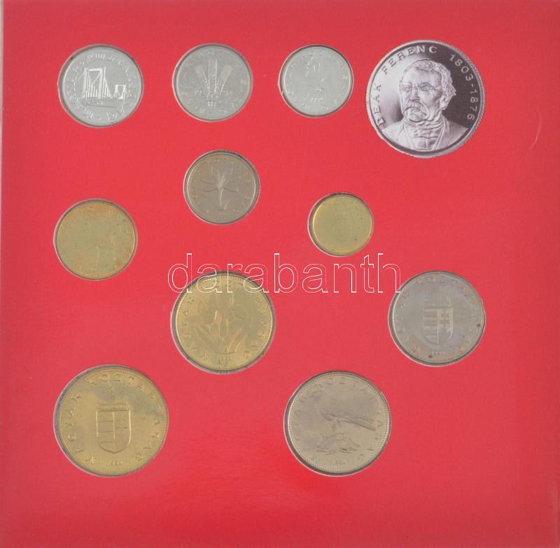 1994. 10f-200Ft (11xklf) forgalmi sor dísztokban, benne 1994. 200Ft Ag 'Deák', 'Magyarország pénzérméi' dísztokban, a karton dísztokon a ragasztás részben elengedett T:BU patina / Hungary 1994. 10 Fillér - 200 Forint (11xdiff) in coin - Image 3