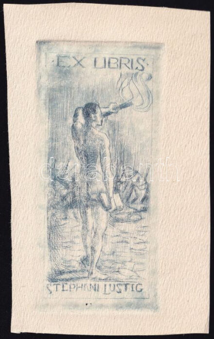 Albert Stolz: Ex libris Stephan Lustig, rézkarc, papír, 10,5×5 cm