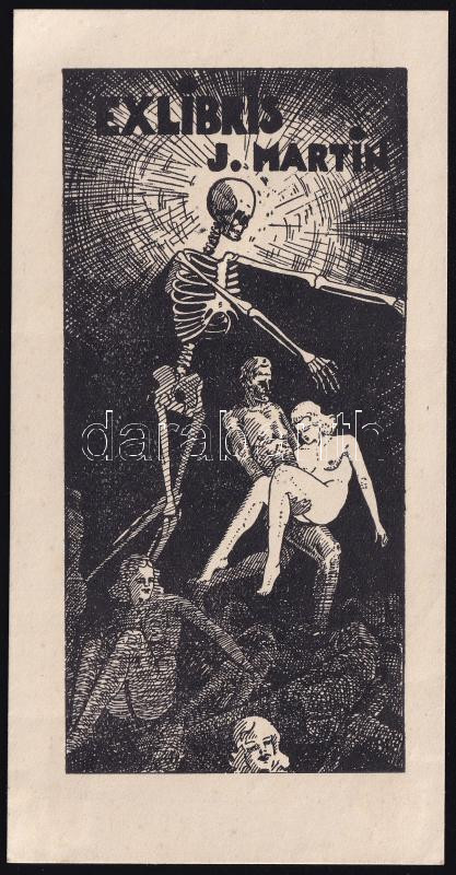 Jelzés nélkül: Ex libris J. Martin, fametszet, papír, jelzés nélkül, 11,5×5,5 cm