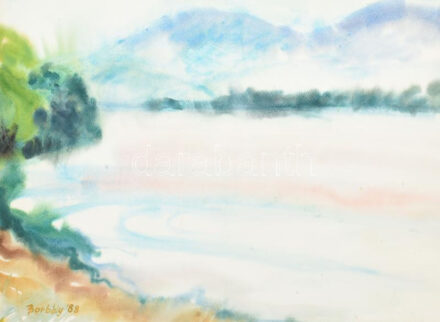 Borbély Béla (194?-2019): Balatonpart, 1988. Akvarell, papír, jelzett, 40x54,5 cm.
