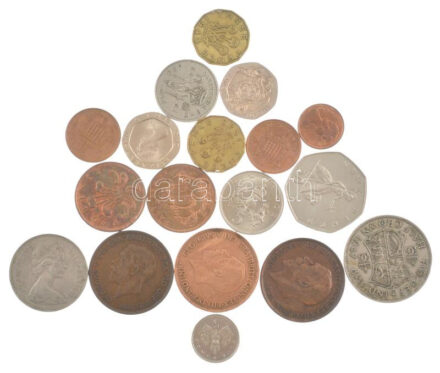 18db-os vegyes angol érmetétel T:AU-VF 18pcs of mixed british coin lot C:AU-VF