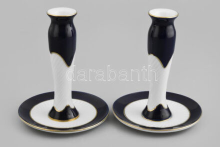 2 db Zsolnay Pompadour gyertyatartó, kézzel festett, jelzett, hibátlan,15 cm