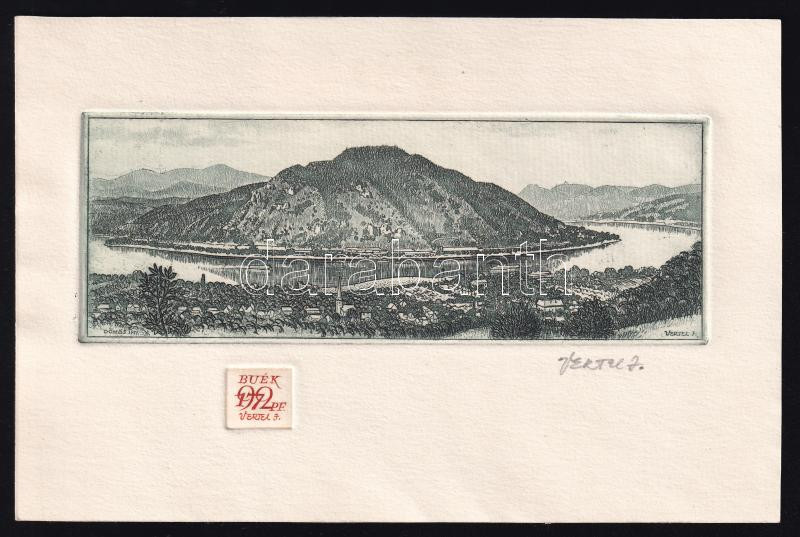 Vertel József (1922-1993): BUÉK 1972 (Dömös-Dunakanyar). Rézkarc, papír, jelzett, 4,5x12,5 cm