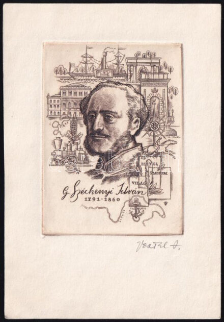 Vertel József (1922-1993): Gróf Széchenyi István 1791-1860. Rézkarc, papír, jelzett, 10x7 cm