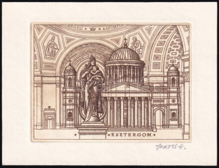 Vertel József (1922-1993): Esztergom, Bazilika. Rézkarc, papír, jelzett, 8x11 cm