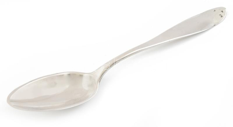 Ezüst (Ag) kanál, antik, jelzett, h: 21,5 cm, nettó: 62 g