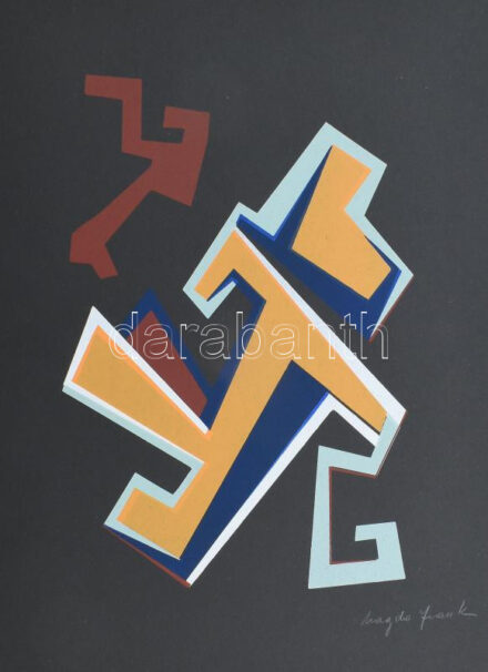 Frank Magda (1914-1997): Geometrikus kompozíció. Szitanyomat, papír, jelzett, 50x35 cm / Magda Frank (1914-1997): Geometric composition. Screenprint on paper, signed. 50x35 cm