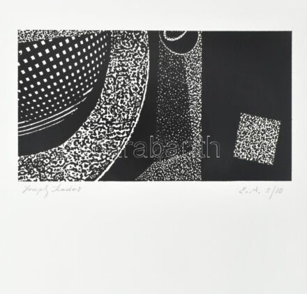 Joseph Kádár (1936-2019): Dualista kompozíció. Szitanyomat, papír, jelzett, művészpéldány E.A. 5/10 számozással. Hátoldalán a művész pecsétjével. 13,5x27 cm