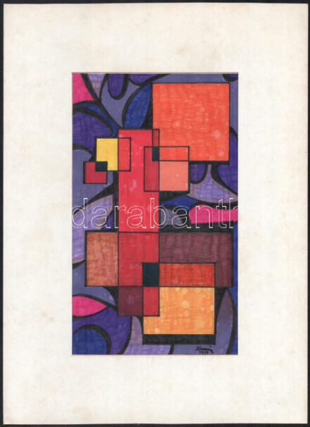 Koppány Frigyes (?-?): Síkok a térben, 1977. Vegyes technika, papír, jelzett, a hátoldalán autográf felirattal. Paszpartuban. 25x15 cm