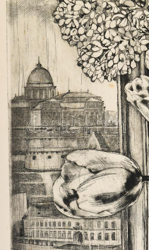 Maurer Dóra (1934-): Virágok. Rézkarc, papír, kartonra kasírozva, jelzett, lap széle kissé foltos, rézkarc alja kissé sérült, 40×29 cm. - Image 4