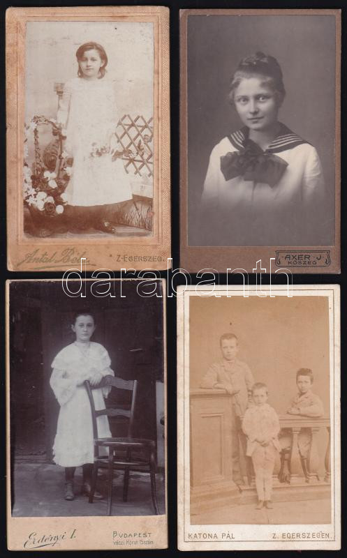cca 1880-1910 4 db kerményhátú, gyerekeket ábrázoló fotó, 10,5×6,5 cm