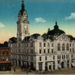 1921 Pécs, Városháza, Steiner Simon férfi szabó üzlete, Gyógyszertár. 19 Vasúti levelezőlapárusítás (EK)