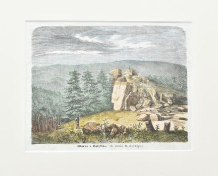 cca 1860 Oltárkő a Hargitán (B. Orbán B. fényképe.), színezett fametszet, papír, paszpartuban, 12x16 cm