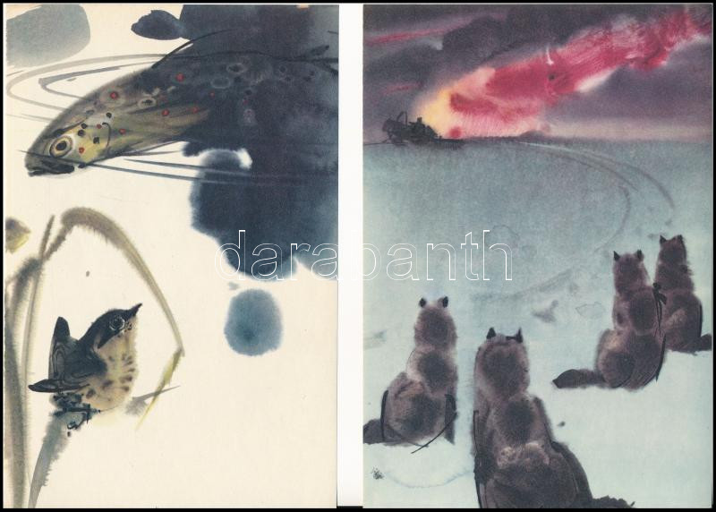 Mirko Hanák (1921-1971) cseh grafikus, festőművész képeiről 8 db színes reprodukció, 21x14 cm méretben, kiadói papírmappában - Image 2