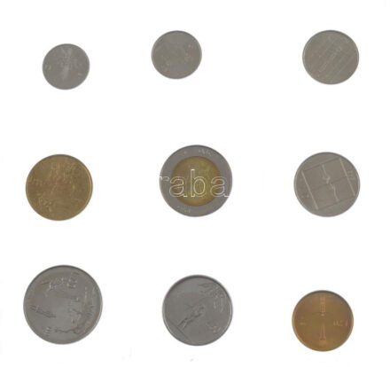 San Marino 1983. 1L-500L (9xklf) forgalmi sor, fólia tokban, tájékoztató füzettel, bélyeg kisívvel, karton dísztokban T:UNC San Marino 1983. 1 Lira-500 Lire (9xdiff) coin set, in foil packing, with information booklet, in cardboard