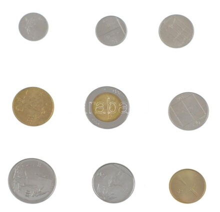 San Marino 1983. 1L-500L (9xklf) forgalmi sor, fólia tokban, tájékoztató füzettel, bélyeg kisívvel, karton dísztokban T:UNC San Marino 1983. 1 Lira-500 Lire (9xdiff) coin set, in foil packing, with information booklet, in cardboard