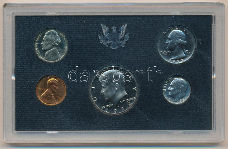 Amerikai Egyesült Államok 1972S 1c-1/2$ (5xklf) forgalmi sor eredeti tokban T:PP USA 1972S 1 Cent - 1/2 Dollar (5xdiff) coin set in original case C:PP