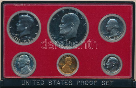 Amerikai Egyesült Államok 1976S 1c-1$ (6xklf) forgalmi sor eredeti, sérült tokban T:PP USA 1976S 1 Cent - 1 Dollar (6xdiff) coin set in original, damaged case C:PP