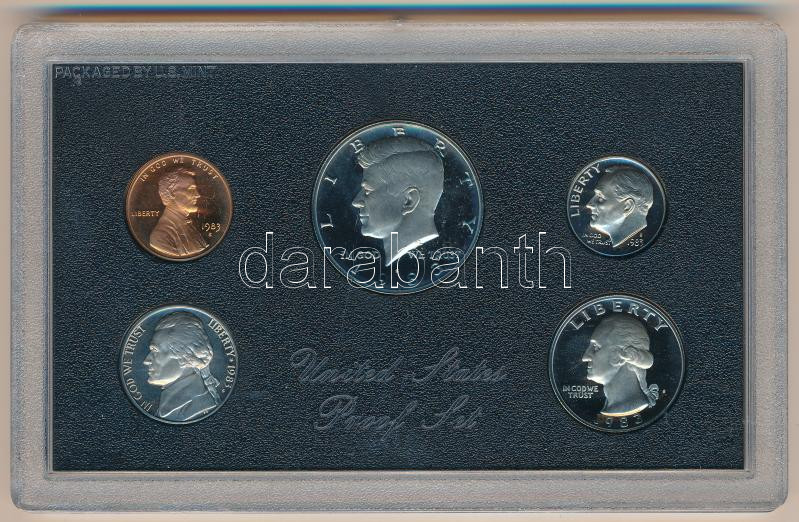 Amerikai Egyesült Államok 1983S 1c-1/2$ (5xklf) forgalmi sor eredeti tokban T:PP USA 1983S 1 Cent - 1/2 Dollar (5xdiff) coin set in original case C:PP