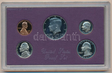 Amerikai Egyesült Államok 1987S 1c-1/2$ (5xklf) forgalmi sor eredeti tokban, tanúsítvánnyal T:PP USA 1987S 1 Cent - 1/2 Dollar (5xdiff) coin set in original case with certificate C:PP