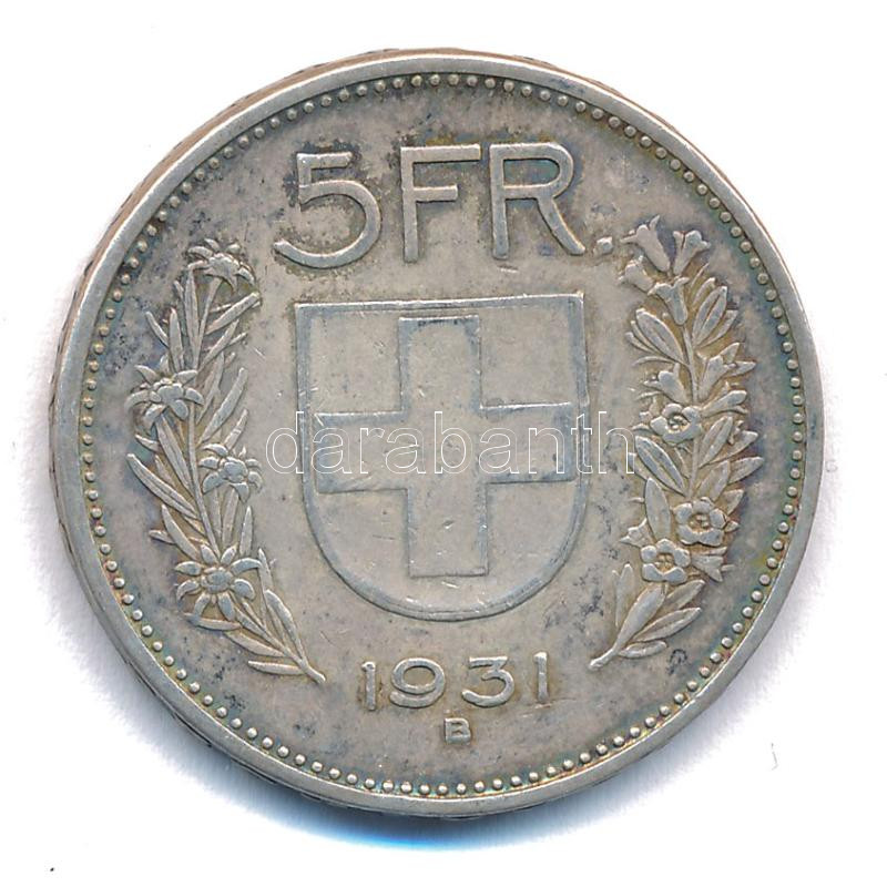 Svájc 1931B 5Fr Ag T:2 patina Switzerland 1931B 5 Francs Ag C:XF Krause KM#402