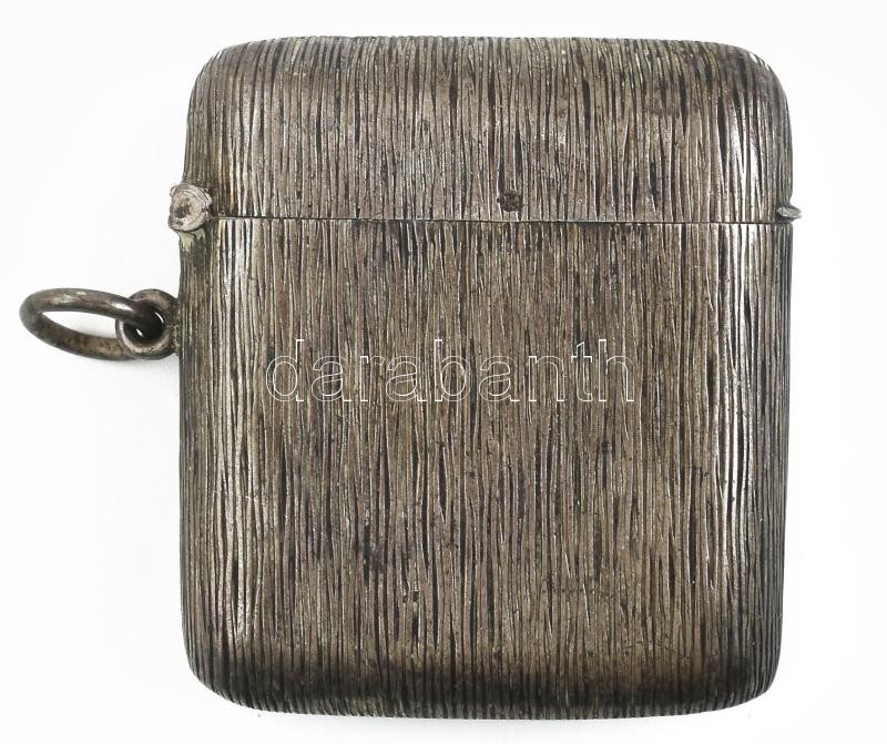 Ezüst (Ag) antik gyufatartó, jelzett, 13,6 g, 37x33 mm