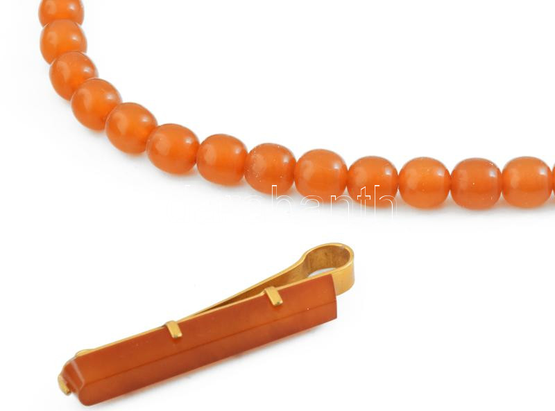 Borostyán nyaklánc és nyakkendőtű, jó állapotban, h: 5 és 47 cm - Image 2