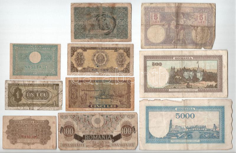 Románia 1917-1966. 50b-5000L (10xklf) T:F-G Romania 1917-1966. 50 Bani - 5000 Lei (10xdiff) C:F-G - Image 2