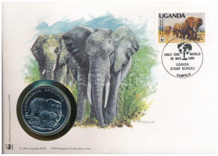 Uganda DN (1991) 'A Világ Vadvédelmi Alap (WWF) 30. évfordulója - Loxodonta Africana (Afrikai elefánt)' kétoldalas fém emlékérem érmés borítékban, bélyeggel és bélyegzéssel, német nyelvű ismertetővel T:UNC,AU Uganda ND (1991)