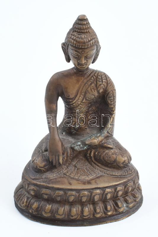 Buddha, öntött bronz, m: 12,5 cm