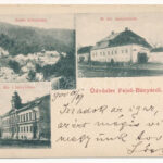 1900 Felsőbánya, Baia Sprie; Keleti bányatelep, M. kir. bányaiskola, Római katolikus fiú- és leányiskola / mine, miners' school, Catholic school (Rb)