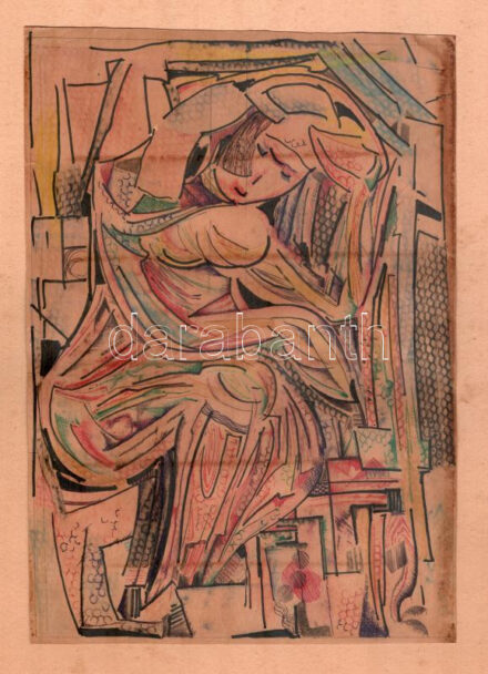 Jelzés nélkül: Női akt. Vegyes technika, papír, kartonra kasírozva. Kissé foltos. 30x21 cm