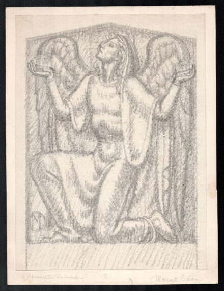 Moiret Ödön (1883-1966): Angyal (Nemzeti Színház emlékmű terv, 1937 ?). Szén, papír, jelezve jobbra lent. Kartonra kasírozva. 30x22,5 cm