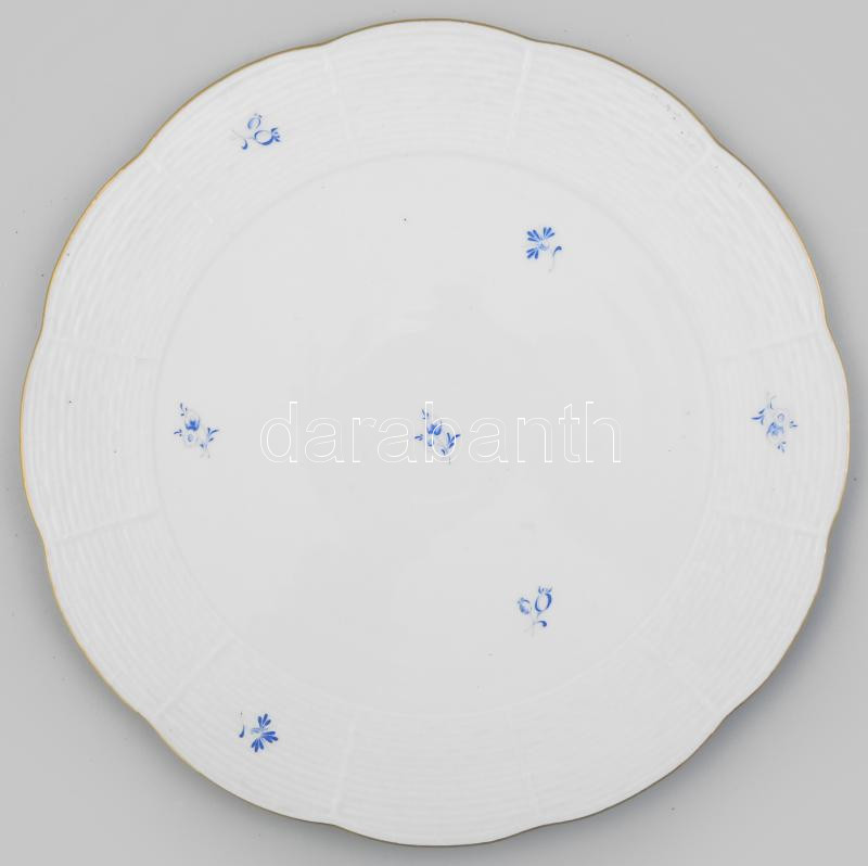 Herendi kék virágmintás torta tál, jelzett, kis kopással, 26 cm