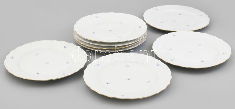 Herendi kék virágmintás 8 db lapos tányér, jelzett, kis kopással, 27 cm