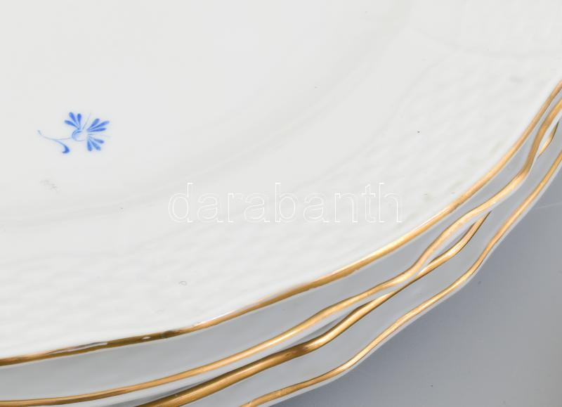 Herendi kék virágmintás 8 db lapos tányér, jelzett, kis kopással, 27 cm - Image 4