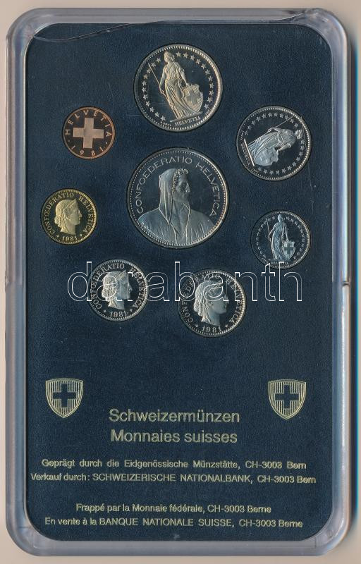 Svájc 1981. 1r-5Fr (8xklf) forgalmi sor műanyag dísztokban T:PP a tok kissé sérült Switzerland 1981. 1 Rappen - 5 Francs (8xdiff) coin set in plastic case C:PP slightly damaged case - Image 2