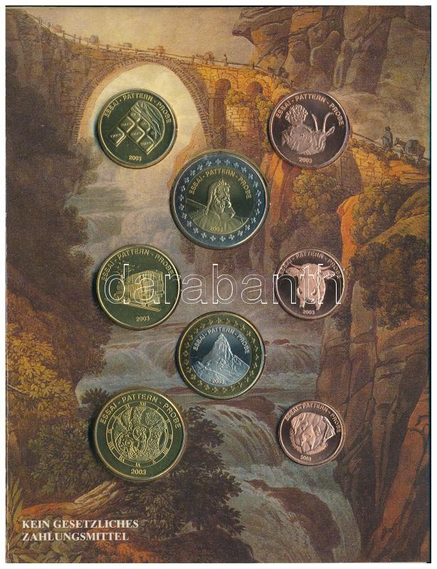 Svájc 2003. 1c-2E (8xklf) próbaveret forgalmi sor karton dísztokban T:UNC Switzerland 2003. 1 Ceros - 2 Europ (8xdiff) trial strike coin set in cardboard case C:UNC - Image 2