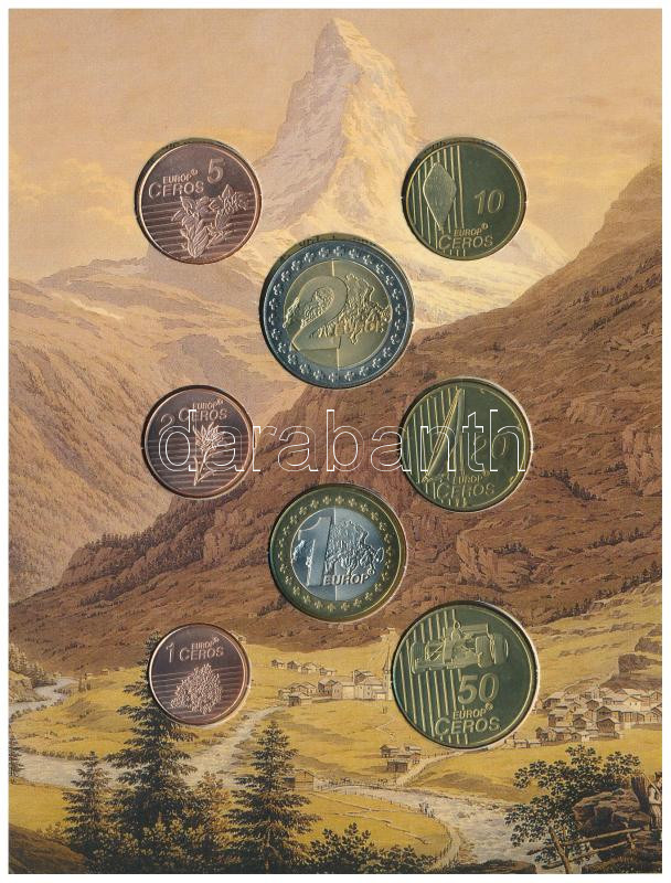 Svájc 2003. 1c-2E (8xklf) próbaveret forgalmi sor karton dísztokban T:UNC Switzerland 2003. 1 Ceros - 2 Europ (8xdiff) trial strike coin set in cardboard case C:UNC - Image 3