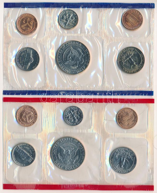 Amerikai Egyesült Államok 1990P 1c-1/2$ (5xklf) + 'Philadelphia' zseton forgalmi sor lezárt fóliatokban + 1990D 1c-1/2$ (5xklf) + 'Denver' zseton forgalmi sor lezárt fóliatokban, közös borítékban, tanúsítvánnyal, megrendelőlappal - Image 3