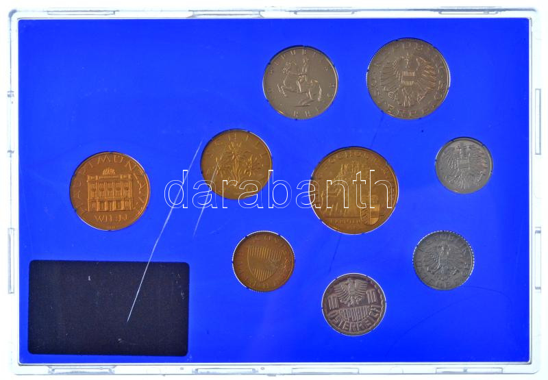 Ausztria 1983. 2gr-20Sch (8xklf) forgalmi sor + Bécsi Verde zseton, eredeti tokban T:PP sérült tok Austria 1983. 2 Groschen - 20 Schilling (8xdiff) coin set + Vienna Mint token, in original case C:PP damaged case
