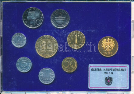 Ausztria 1983. 2gr-20Sch (8xklf) forgalmi sor + Bécsi Verde zseton, eredeti tokban T:PP Austria 1983. 2 Groschen - 20 Schilling (8xdiff) coin set + Vienna Mint token, in original case C:PP