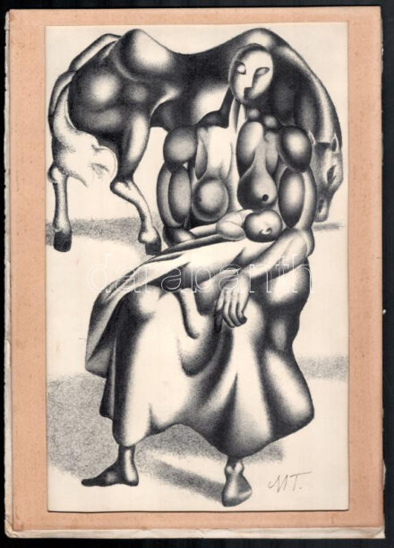 MT (?) jelzéssel: Anya gyermekével. Toll, papír, paszpartuban. 31,5×20 cm.