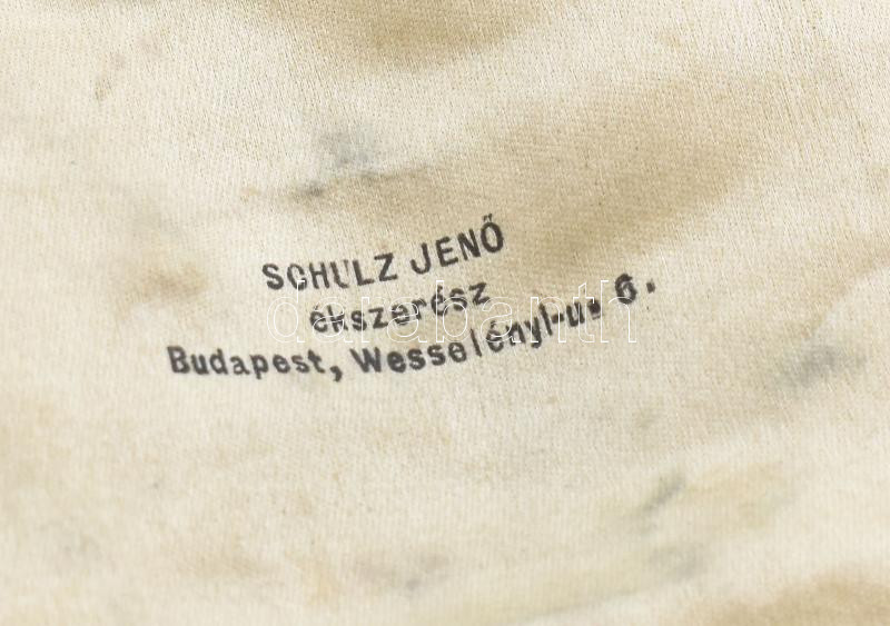 cca 1920-1940 Schulz Jenő ékszerész, Budapest, Wesselényi-u. 6., régi ékszeres doboz, korának megfelelő, kissé kopott állapotban, 9x8,5x3 cm - Image 2