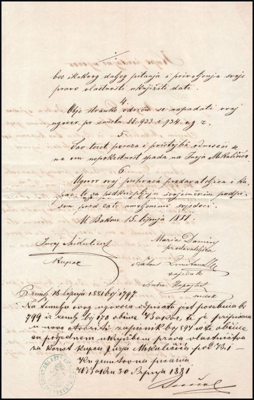 Bakar 1881 Adásvételi szerződés 50kr okmánybélyeggel - Image 3