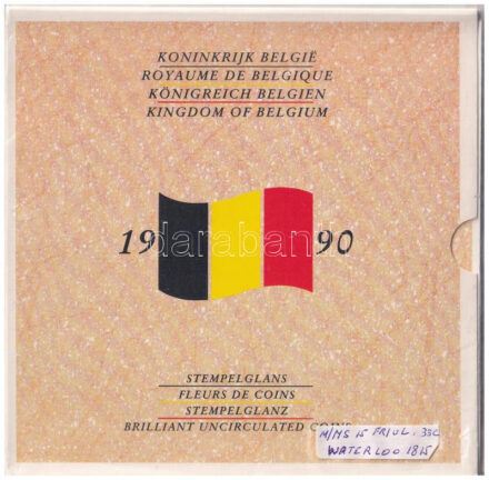 Belgium 1990. 50c-50Fr (10xklf) forgalmi sor karton dísztokban, eredeti bontatlan fóliacsomagolásban, minden névértékből francia és holland feliratú érme + 'Waterloo 1815' emlékérme, eredeti, bontatlan fólia csomagolásban T:BU Belgium